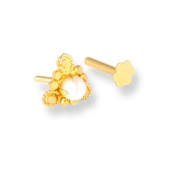 18ct Yellow Gold Triangular Shape Screw Back Nose Stud With Cultured Pearl. -Shiny Jewelry Hub 18ct yellow gold tiangular shape screw back nose stud with cultured pearl 7