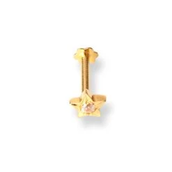 18ct Yellow Gold Star-Shaped Screw Back Nose Stud With One White Cubic Zirconia. -Shiny Jewelry Hub 18ct yellow gold triangular shaped screw back nose stud with one white cubic zirconia 2