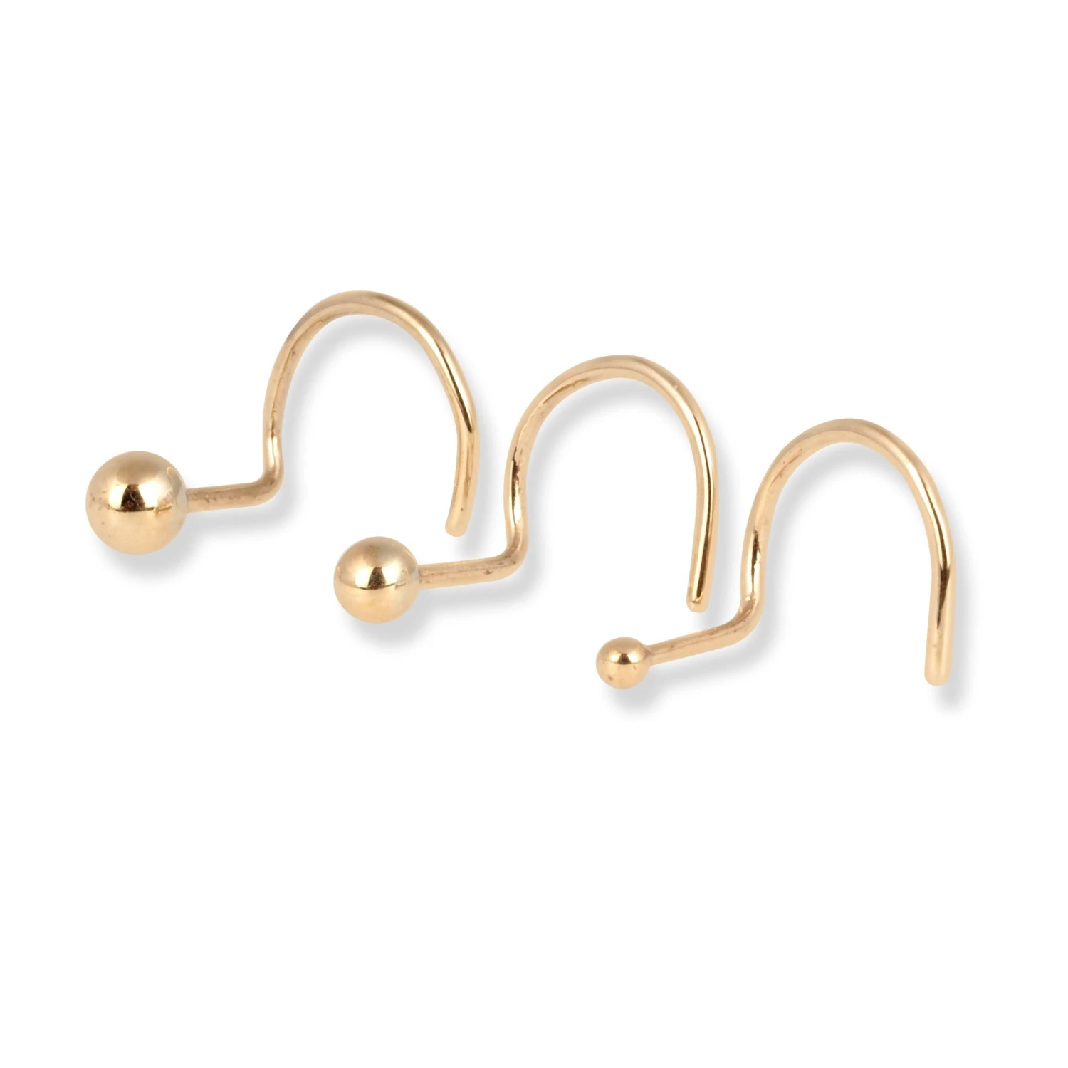 18ct Yellow Gold Wire Back Nose Stud With Plain Gold Ball. 3 18ct Yellow Gold Wire Back Nose Stud With Plain Gold Ball. - Image 3