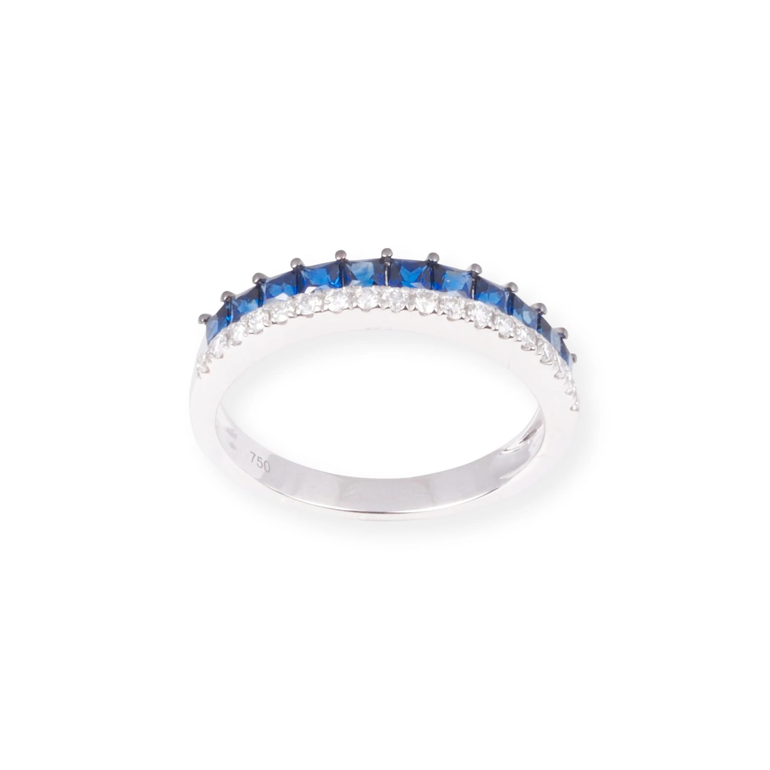 18ct White Gold Diamond & Blue Sapphire Band Ring LR-7033 3 18ct White Gold Diamond & Blue Sapphire Band Ring LR-7033 - Image 3