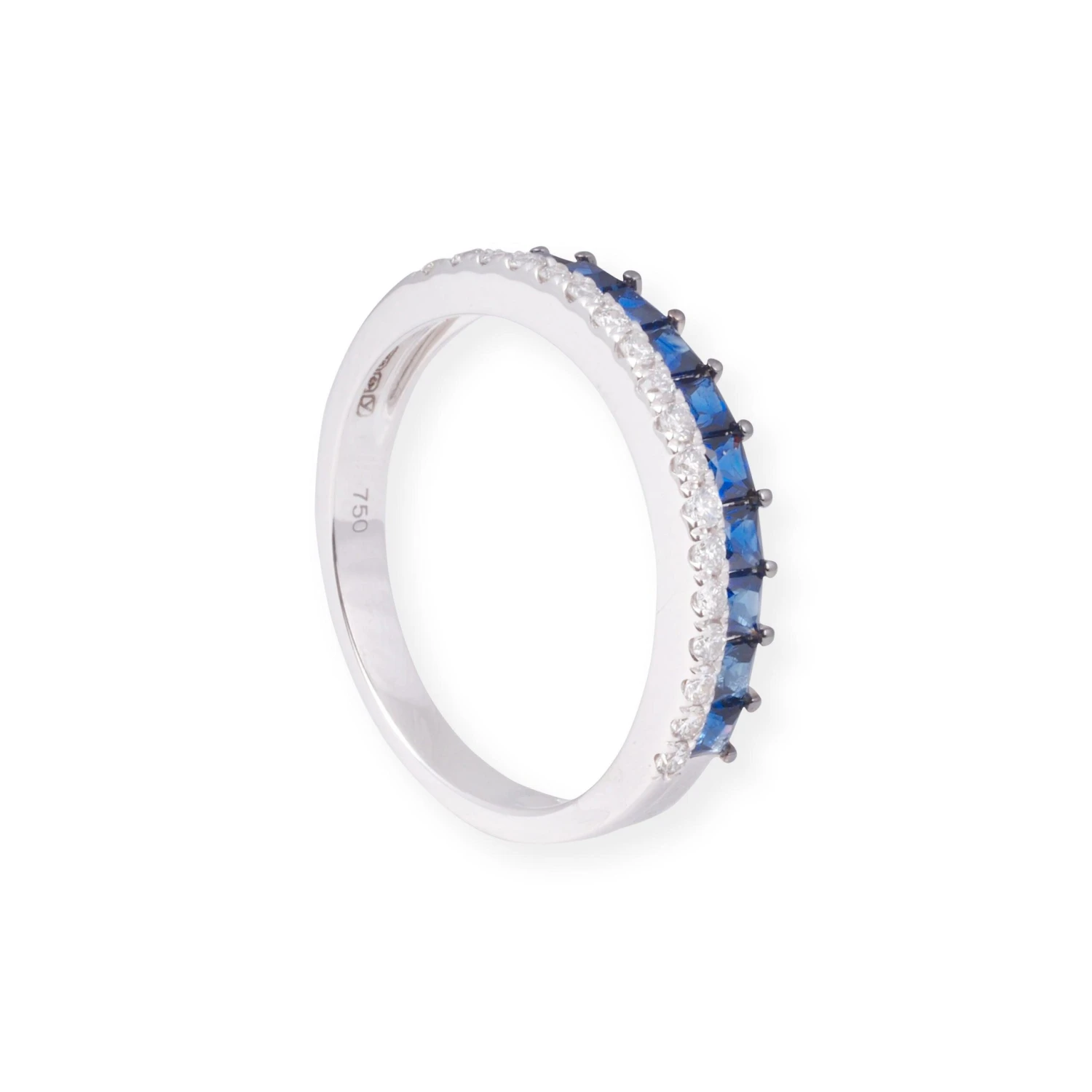 18ct White Gold Diamond & Blue Sapphire Band Ring LR-7033 4 18ct White Gold Diamond & Blue Sapphire Band Ring LR-7033 - Image 4