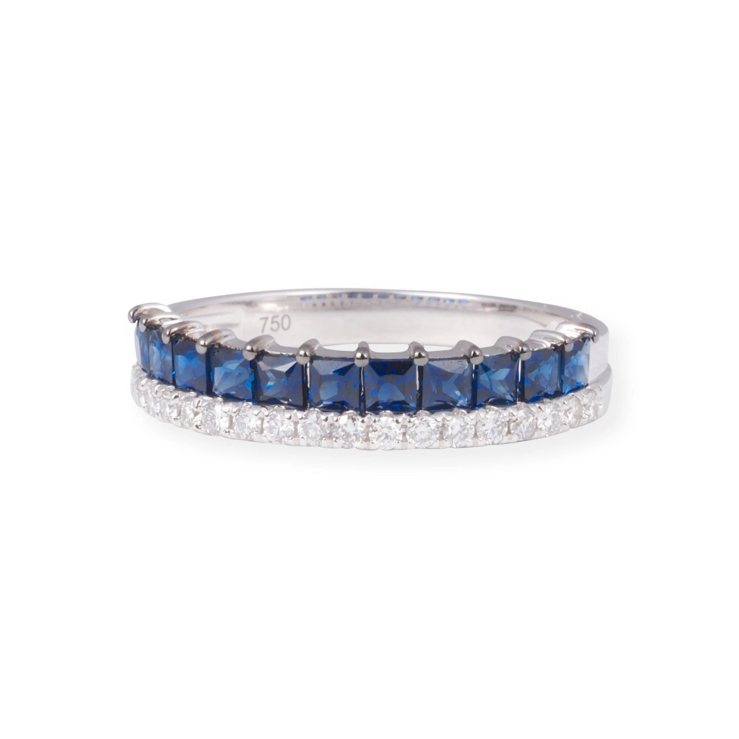 18ct White Gold Diamond & Blue Sapphire Band Ring LR-7033 1 18ct White Gold Diamond & Blue Sapphire Band Ring LR-7033