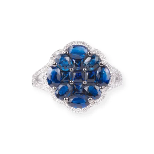 18ct White Gold Diamond & Blue Sapphire Dress Ring LR-7043