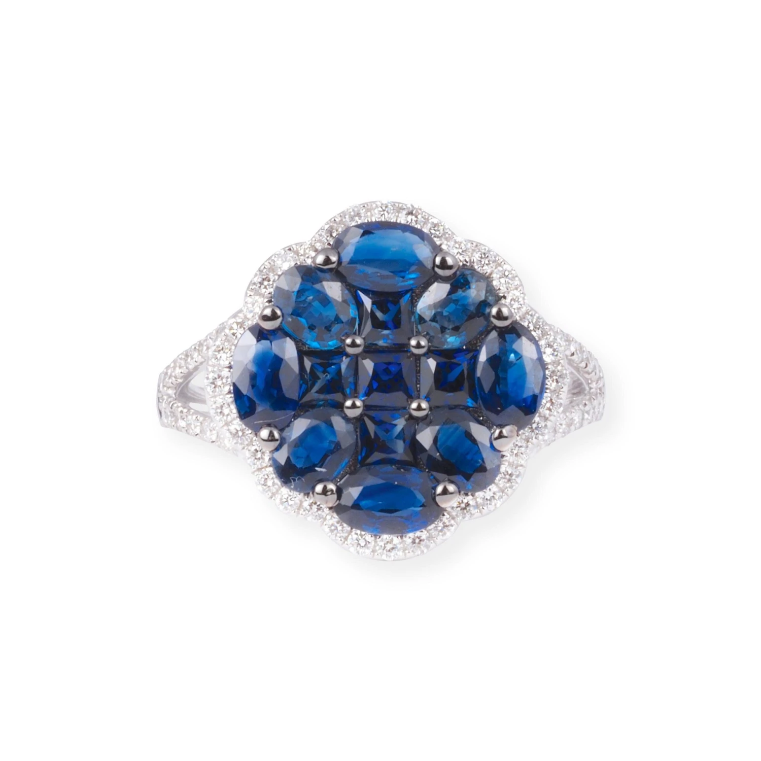 18ct White Gold Diamond & Blue Sapphire Dress Ring LR-7043 1 18ct White Gold Diamond & Blue Sapphire Dress Ring LR-7043