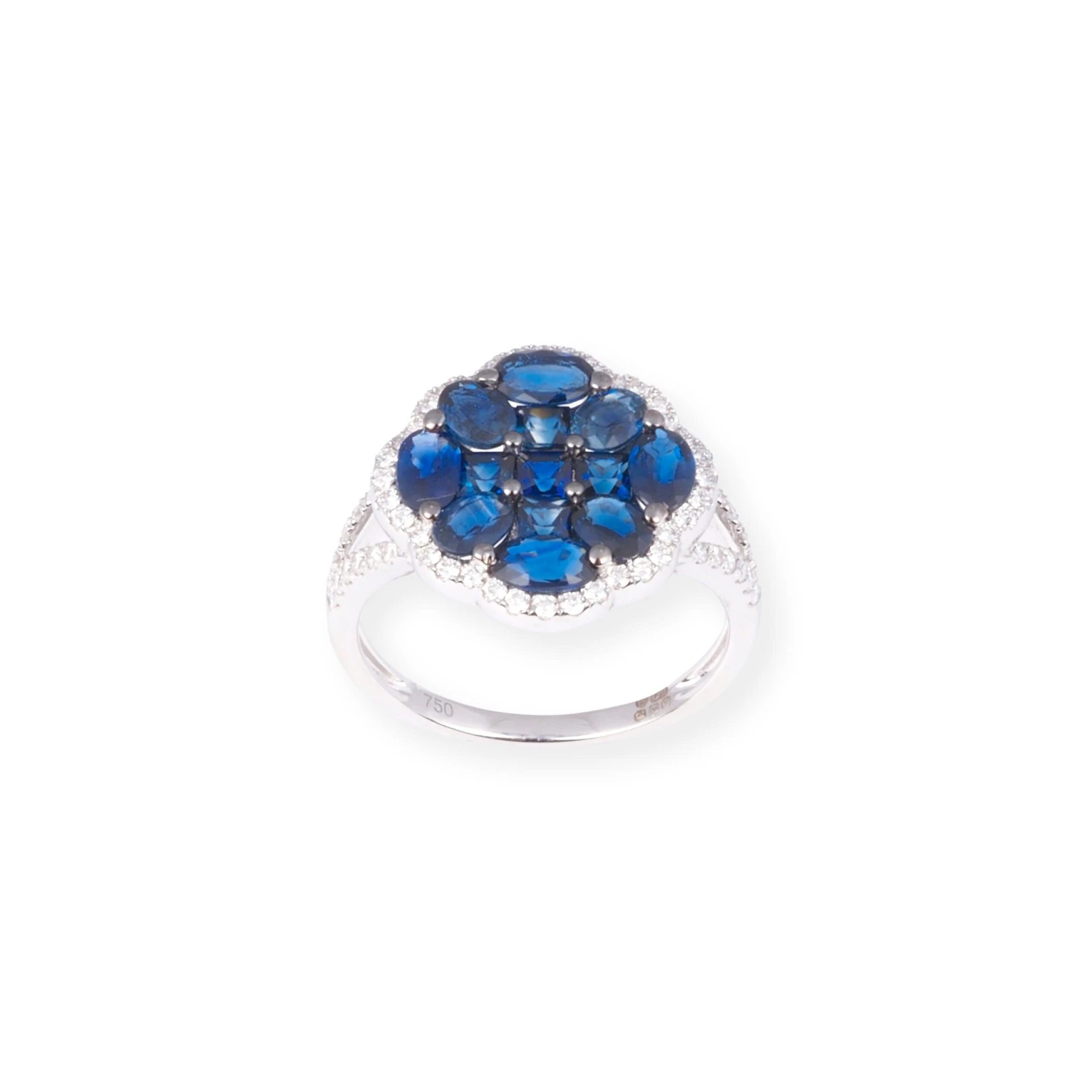 18ct White Gold Diamond & Blue Sapphire Dress Ring LR-7043 3 18ct White Gold Diamond & Blue Sapphire Dress Ring LR-7043 - Image 3