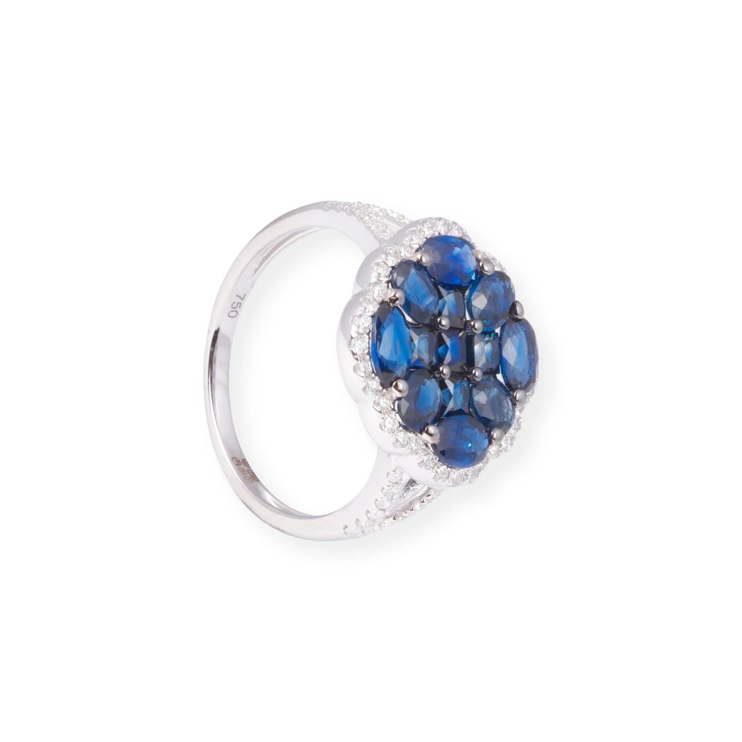 18ct White Gold Diamond & Blue Sapphire Dress Ring LR-7043 4 18ct White Gold Diamond & Blue Sapphire Dress Ring LR-7043 - Image 4