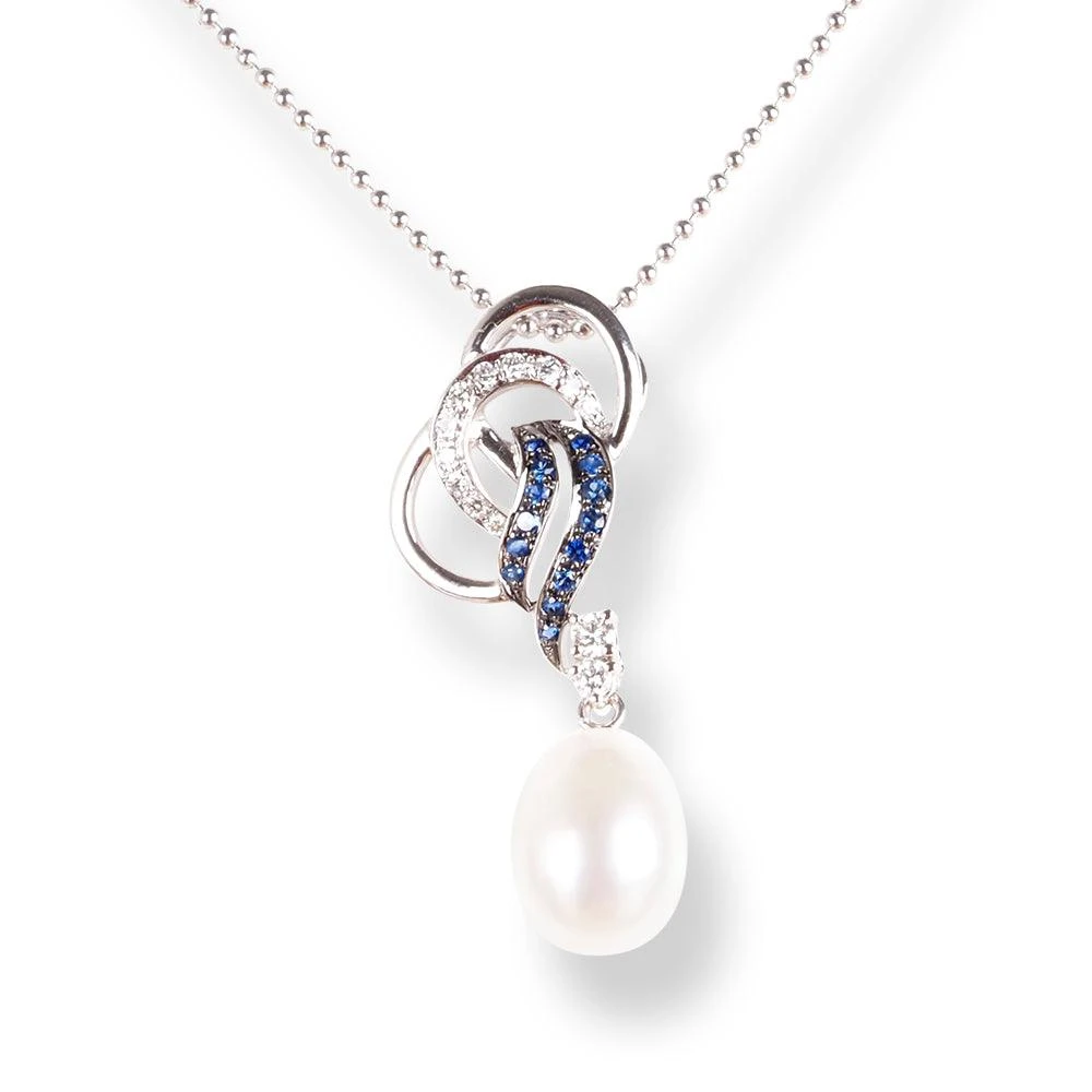 18ct White Gold Diamond , Blue Sapphire & Cultured Pearl Drop Set MCS6059/60 2 18ct White Gold Diamond , Blue Sapphire & Cultured Pearl Drop Set MCS6059/60 - Image 2