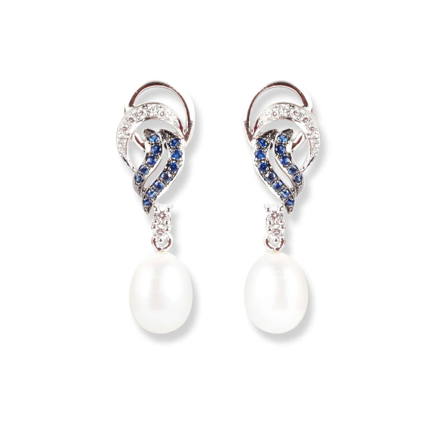 18ct White Gold Diamond , Blue Sapphire & Cultured Pearl Drop Set MCS6059/60 4 18ct White Gold Diamond , Blue Sapphire & Cultured Pearl Drop Set MCS6059/60 - Image 4