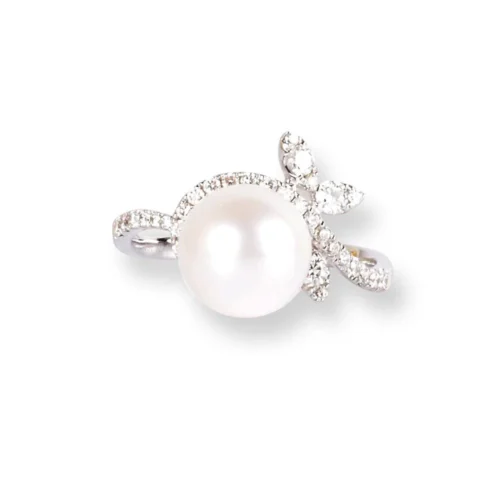 18ct White Gold Diamond & Cultured Pearl Ring LR-6653
