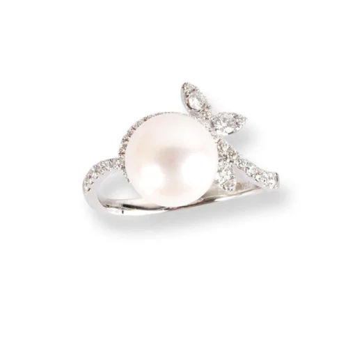 18ct White Gold Diamond & Cultured Pearl Ring LR-6653 -Shiny Jewelry Hub 18ctWhiteGoldDiamond CulturedPearlRingLR 6653 3