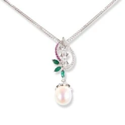 Shiny Jewelry Hub -Shiny Jewelry Hub 18ctWhiteGoldDiamond Emerald Ruby CulturedPearlDropSetMCS62312 1