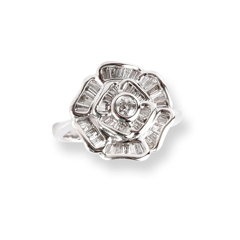 18ct White Gold Diamonds Ring With Flower Design LR-6663
