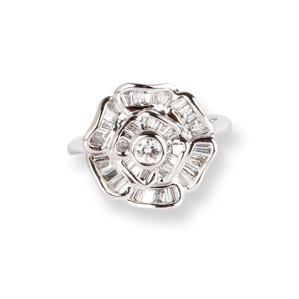 18ct White Gold Diamonds Ring With Flower Design LR-6663 3 18ct White Gold Diamonds Ring With Flower Design LR-6663 - Image 3