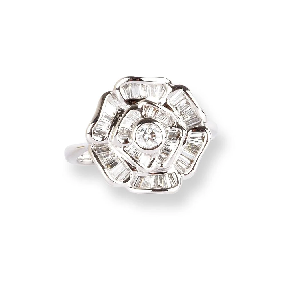 18ct White Gold Diamonds Ring With Flower Design LR-6663 5 18ct White Gold Diamonds Ring With Flower Design LR-6663 - Image 5