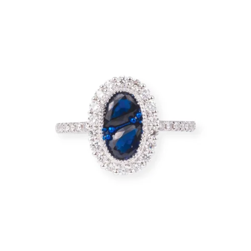 18ct White Gold Oval Shaped Diamond & Blue Sapphire Ring LR-7044 -Shiny Jewelry Hub 18ctWhiteGoldOvalShapedDiamond BlueSapphireRingLR 7044 scaled