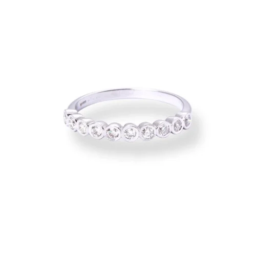 18ct White Gold Round Brilliant Cut Rub-over Set Half-Eternity Diamond Band LR-6714
