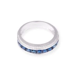 18ct White Gold With Diamonds & Blue Sapphire Ring In Pave Setting LR-7040 -Shiny Jewelry Hub 18ctWhiteGoldWithDiamonds BlueSapphireRingInPaveSettingLR 7040 2