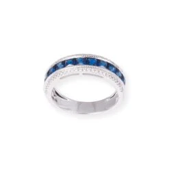 18ct White Gold With Diamonds & Blue Sapphire Ring In Pave Setting LR-7040 -Shiny Jewelry Hub 18ctWhiteGoldWithDiamonds BlueSapphireRingInPaveSettingLR 7040 3 1