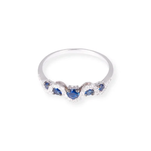 18ct White Gold With Diamond & Blue Sapphire Zig-Zag Ring LR-7041