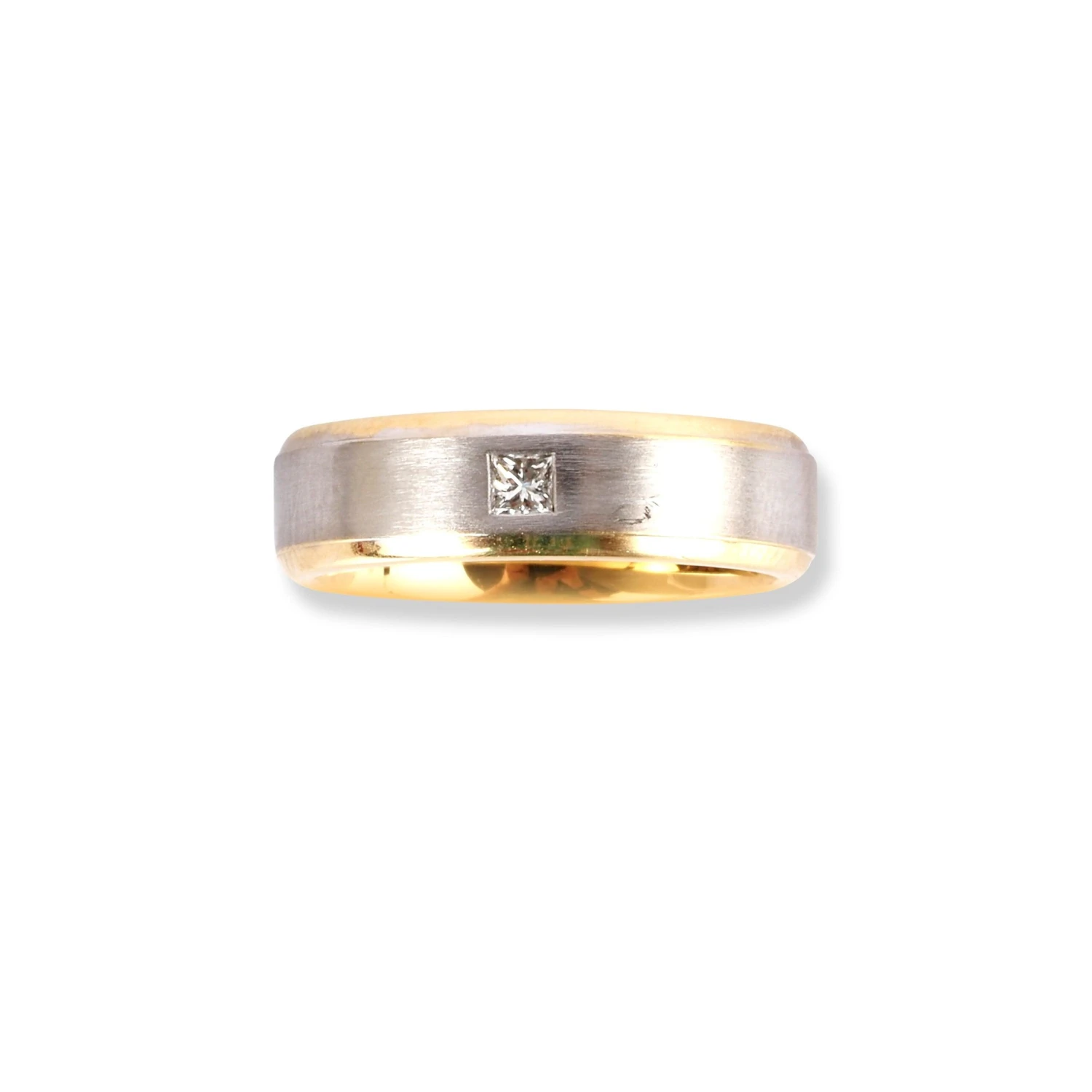 18ct White & Yellow Gold Wedding Band With Satin Finish & Polished Grooved Edges LR-6657 3 18ct White & Yellow Gold Wedding Band With Satin Finish & Polished Grooved Edges LR-6657 - Image 3