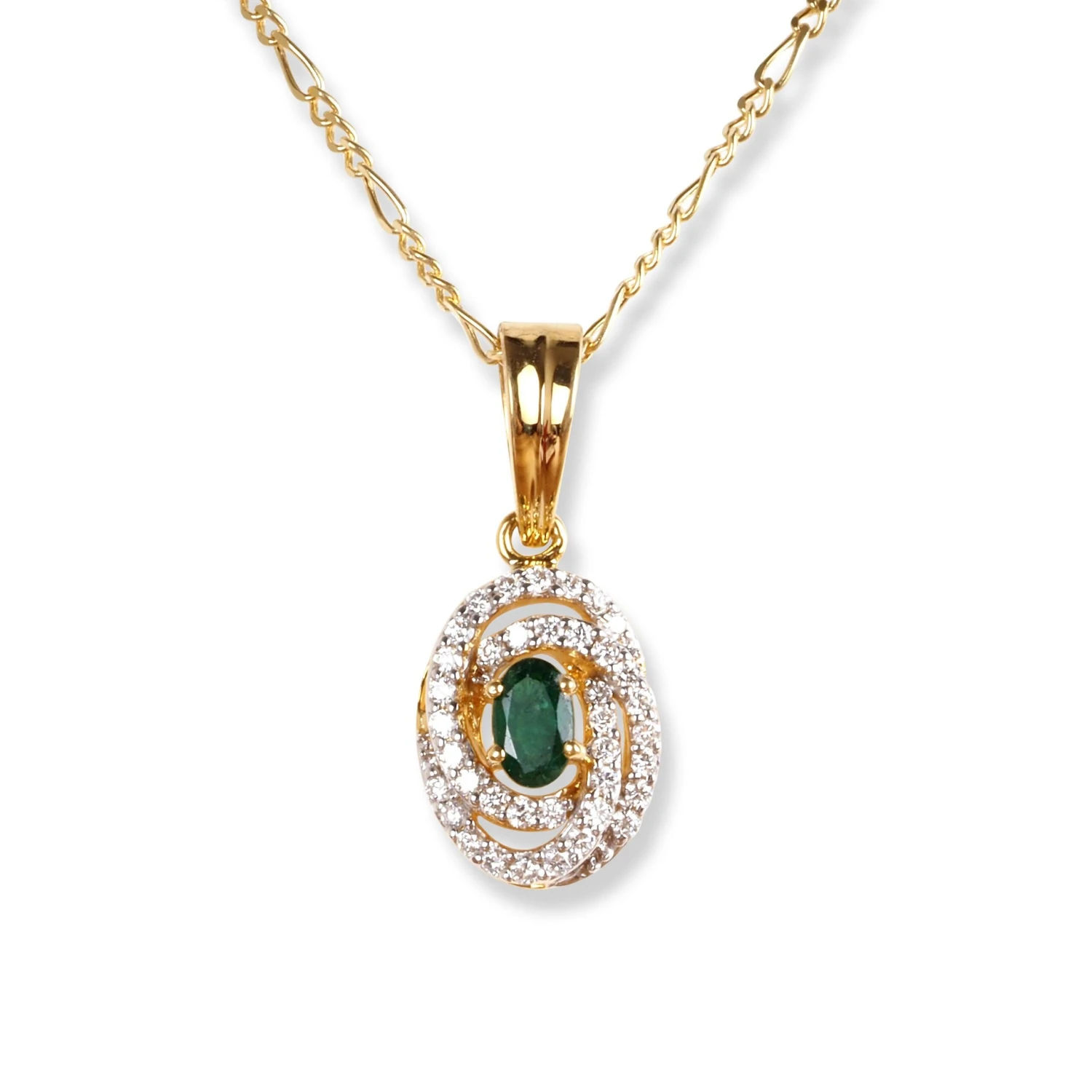 18ct Yellow Gold Diamond & Emerald Set (Pendant + Chain + Earrings) MCS6245/46 2 18ct Yellow Gold Diamond & Emerald Set (Pendant + Chain + Earrings) MCS6245/46 - Image 2