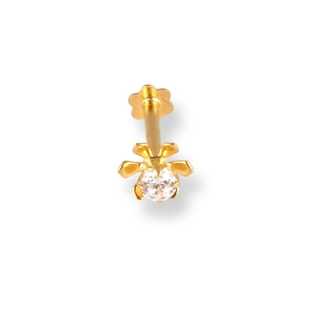 18ct Yellow Gold Flower Design Screw Back Nose Stud With Cubic Zirconia Stone. 9 18ct Yellow Gold Flower Design Screw Back Nose Stud With Cubic Zirconia Stone. - Image 9