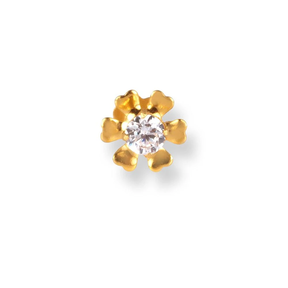 18ct Yellow Gold Flower Design Screw Back Nose Stud With Cubic Zirconia Stone. 6 18ct Yellow Gold Flower Design Screw Back Nose Stud With Cubic Zirconia Stone. - Image 6