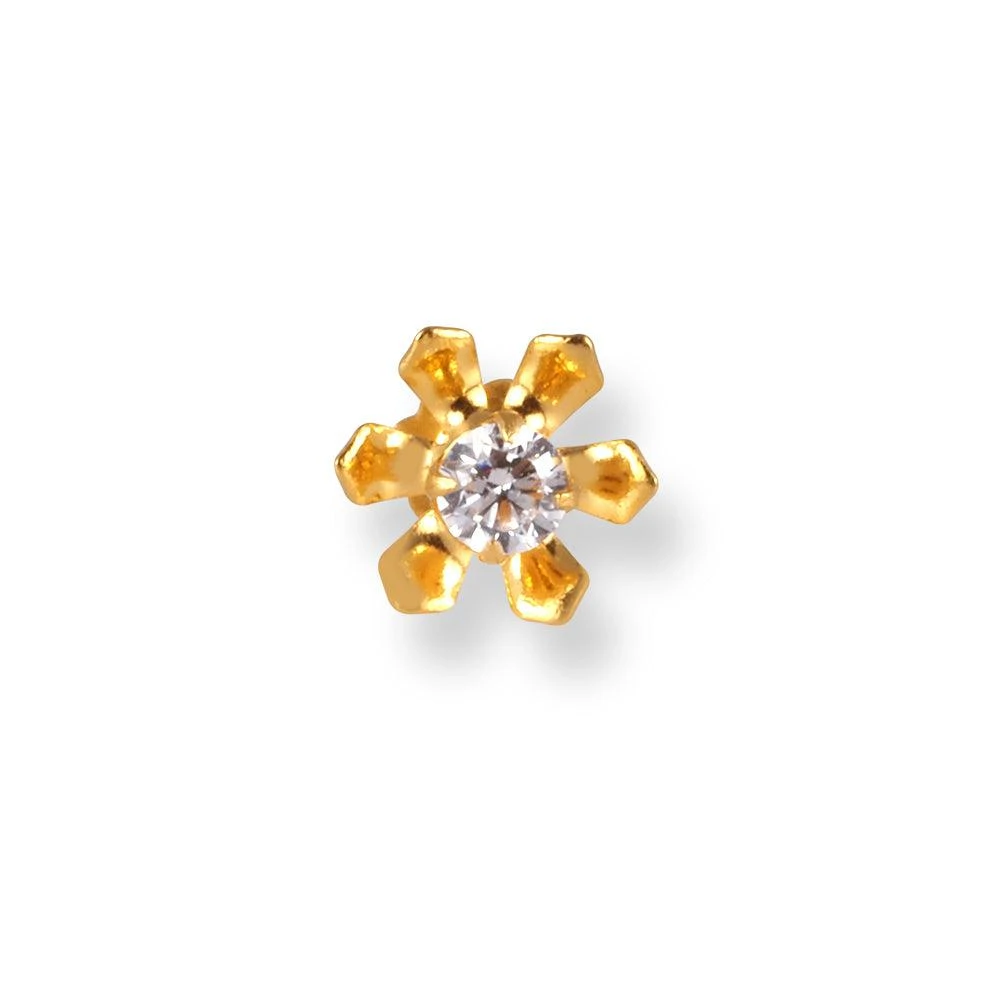 18ct Yellow Gold Flower Design Screw Back Nose Stud With Cubic Zirconia Stone. 7 18ct Yellow Gold Flower Design Screw Back Nose Stud With Cubic Zirconia Stone. - Image 7