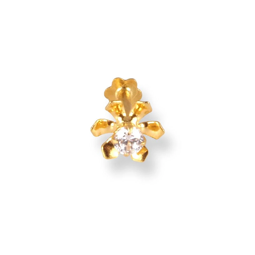 18ct Yellow Gold Flower Design Screw Back Nose Stud With Cubic Zirconia Stone. 11 18ct Yellow Gold Flower Design Screw Back Nose Stud With Cubic Zirconia Stone. - Image 11