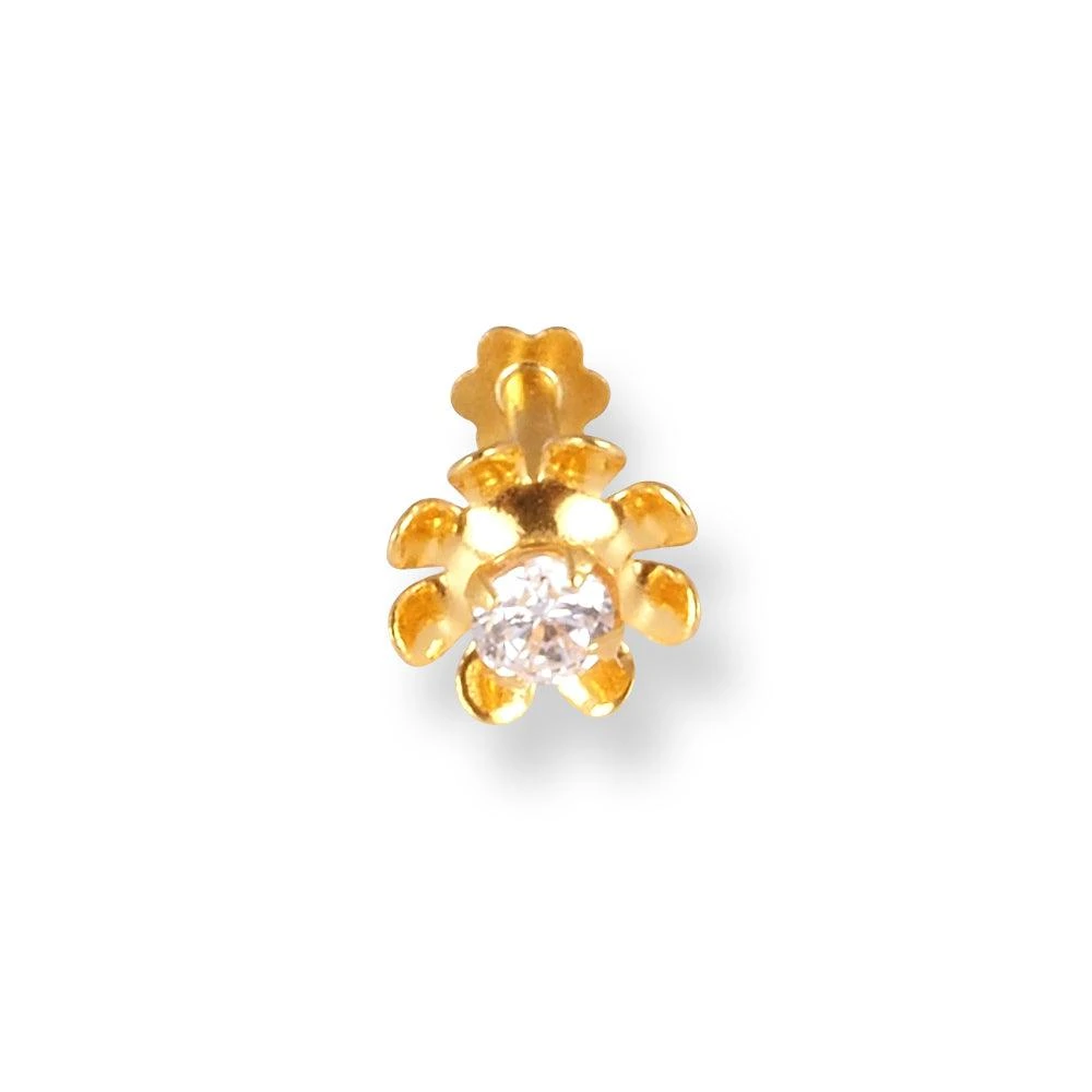 18ct Yellow Gold Flower Design Screw Back Nose Stud With Cubic Zirconia Stone. 12 18ct Yellow Gold Flower Design Screw Back Nose Stud With Cubic Zirconia Stone. - Image 12