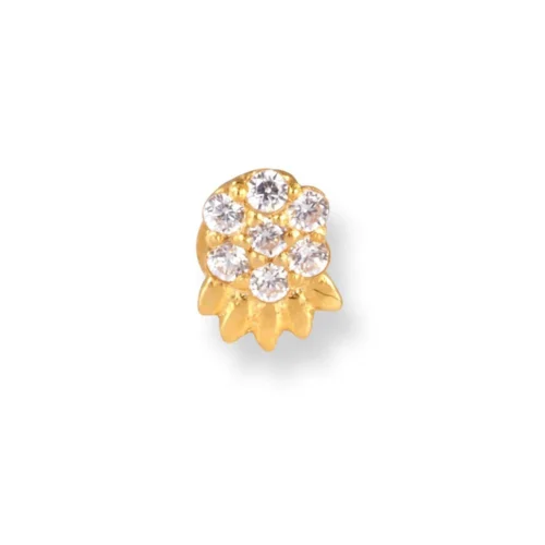 18ct Yellow Gold Screw Back Drop Nose Stud With Cubic Zirconia Stones.