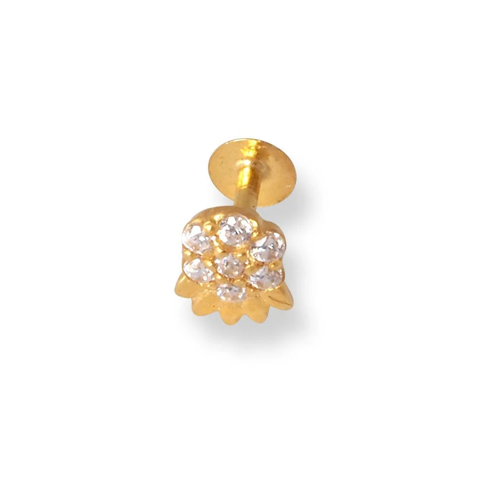 18ct Yellow Gold Screw Back Drop Nose Stud With Cubic Zirconia Stones. 2 18ct Yellow Gold Screw Back Drop Nose Stud With Cubic Zirconia Stones. - Image 2