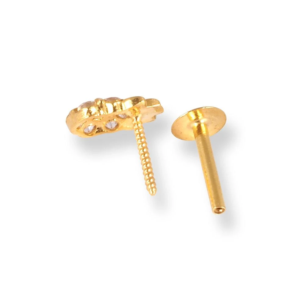 18ct Yellow Gold Screw Back Drop Nose Stud With Cubic Zirconia Stones. 4 18ct Yellow Gold Screw Back Drop Nose Stud With Cubic Zirconia Stones. - Image 4