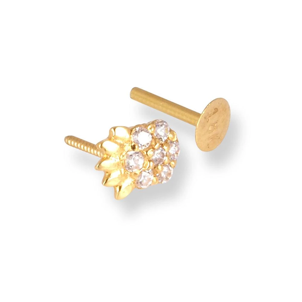 18ct Yellow Gold Screw Back Drop Nose Stud With Cubic Zirconia Stones. 3 18ct Yellow Gold Screw Back Drop Nose Stud With Cubic Zirconia Stones. - Image 3