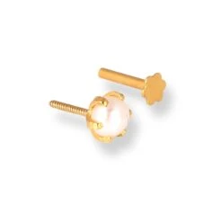 18ct Yellow Gold Screw Back Nose Stud With Cultured Pearl. -Shiny Jewelry Hub 18ctYellowGoldScrewBackNoseStudwithCulturedPearl 3mm 4mm NS 2530 C 4