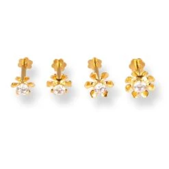 18ct Yellow Gold Flower Design Screw Back Nose Stud With Cubic Zirconia Stone. 13 18ct Yellow Gold Flower Design Screw Back Nose Stud With Cubic Zirconia Stone. -Shiny Jewelry Hub 18ctYellowGoldScrewBackNoseStudwithaFacetedFinish 2.35mm 3.65mm NS 2954 2