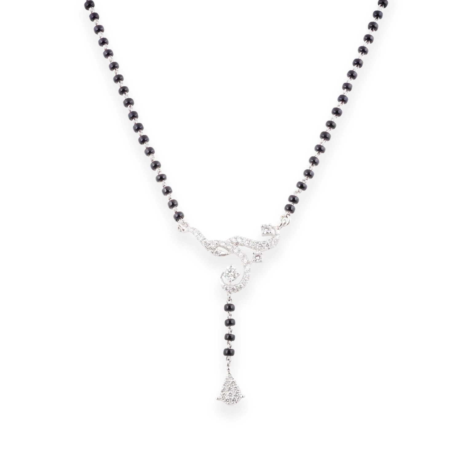 18ct White Gold Diamond Mangalsutra Necklace With Elegant Drop Pendant – Luxury Bridal Jewellery