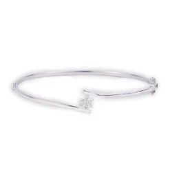 18ct White Gold Flower Pattern Diamond Openable Bangle - Nature-Inspired Diamond Jewellery