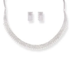 18ct White Gold Necklace & Earrings Set With Geometric Cubic Zirconia Design