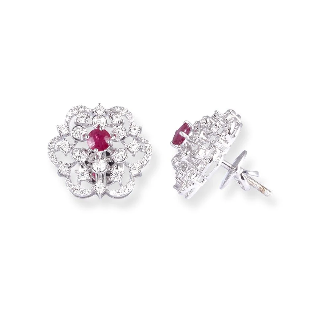 18ct White Gold Pendant & Earrings Set With Ruby And Diamond Floral Design – Luxury Women’s Jewellery 2 18ct White Gold Pendant & Earrings Set With Ruby And Diamond Floral Design – Luxury Women’s Jewellery - Image 2