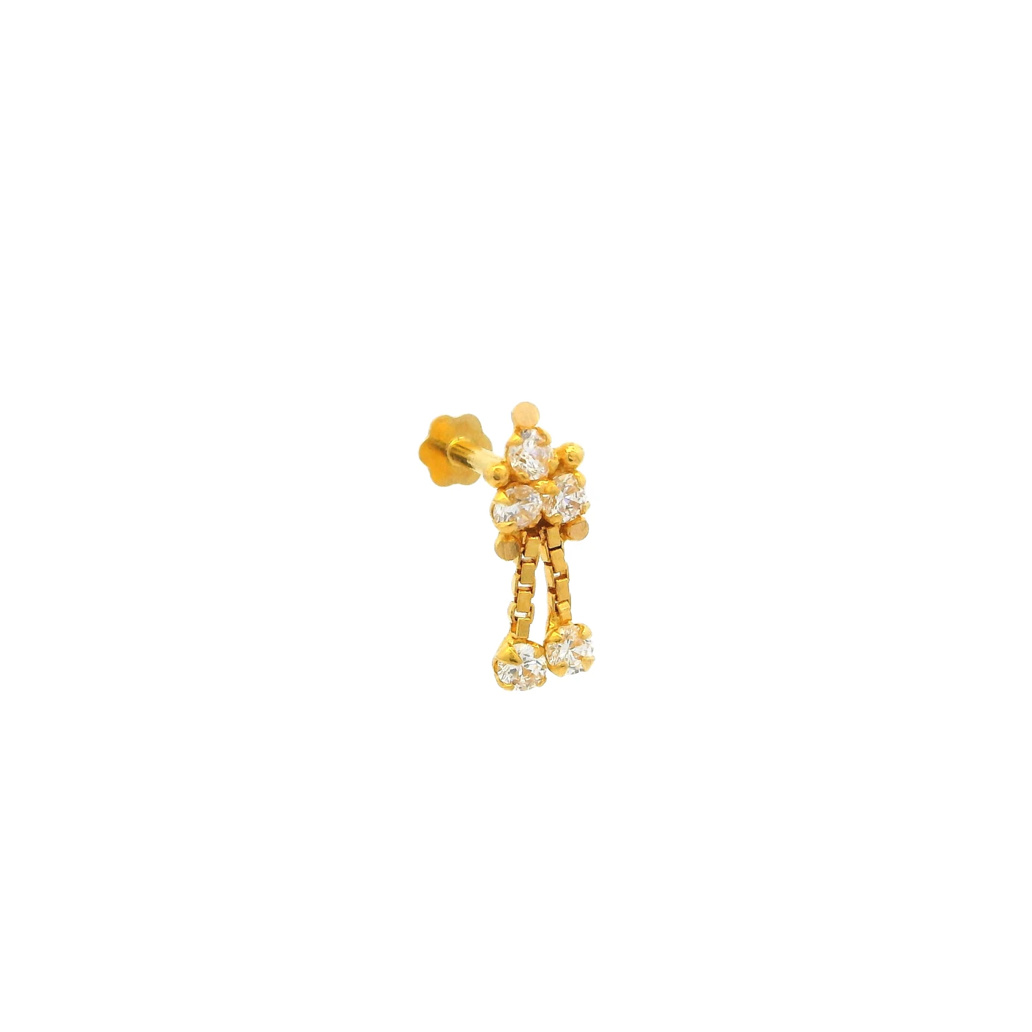 18ct Yellow Gold Screw Back Drop Nose Stud | Cubic Zirconia Sparkle & Secure Fit - Image 5
