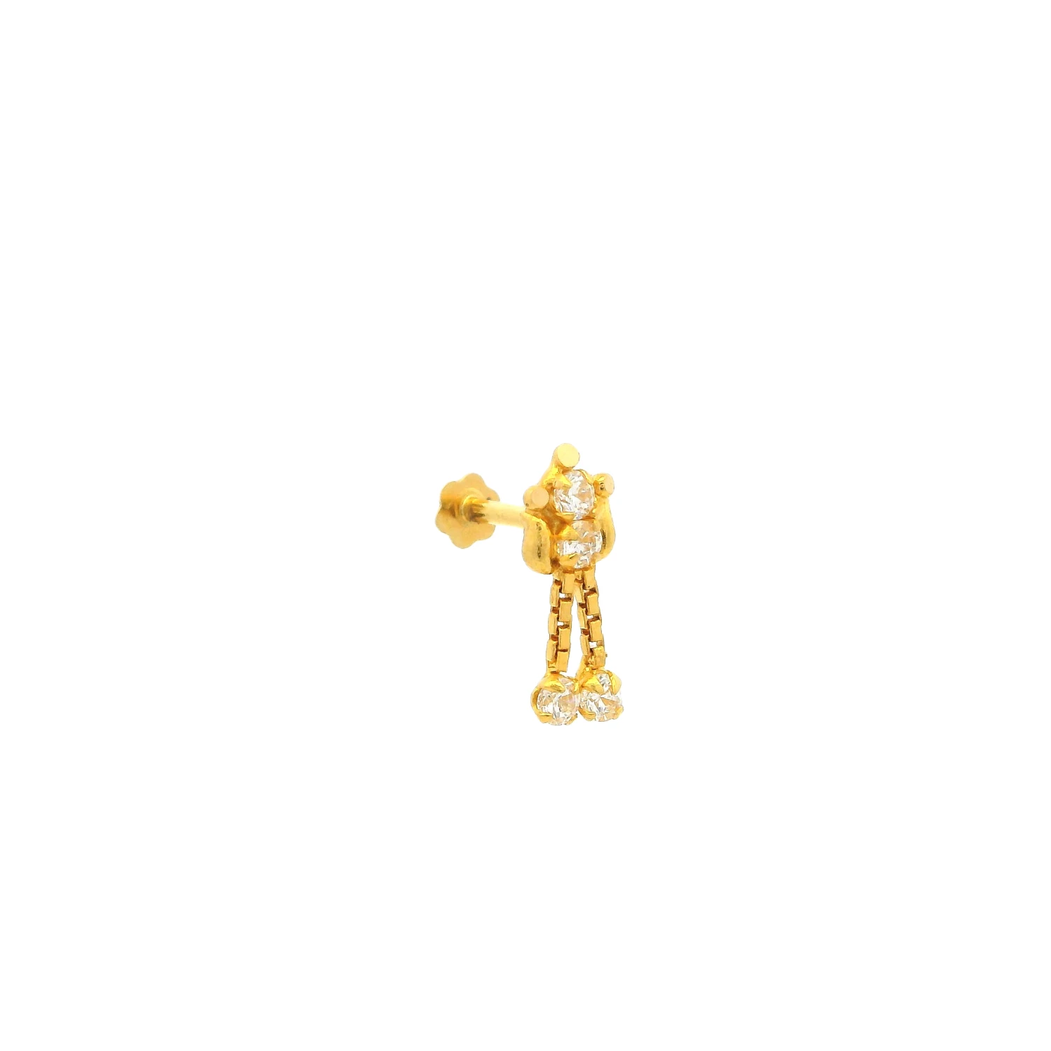 18ct Yellow Gold Screw Back Drop Nose Stud | Cubic Zirconia Sparkle & Secure Fit - Image 6