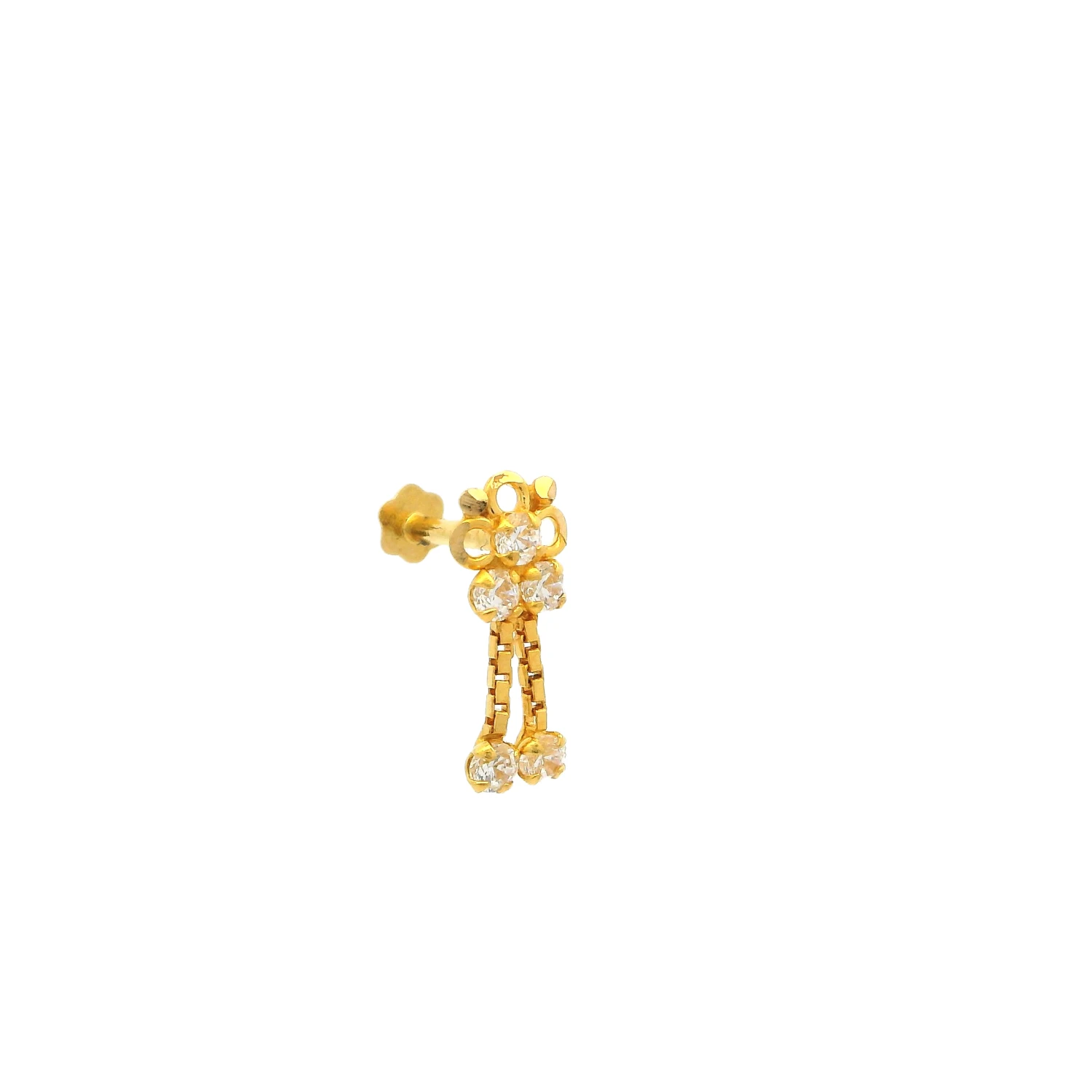 18ct Yellow Gold Screw Back Drop Nose Stud | Cubic Zirconia Sparkle & Secure Fit - Image 4