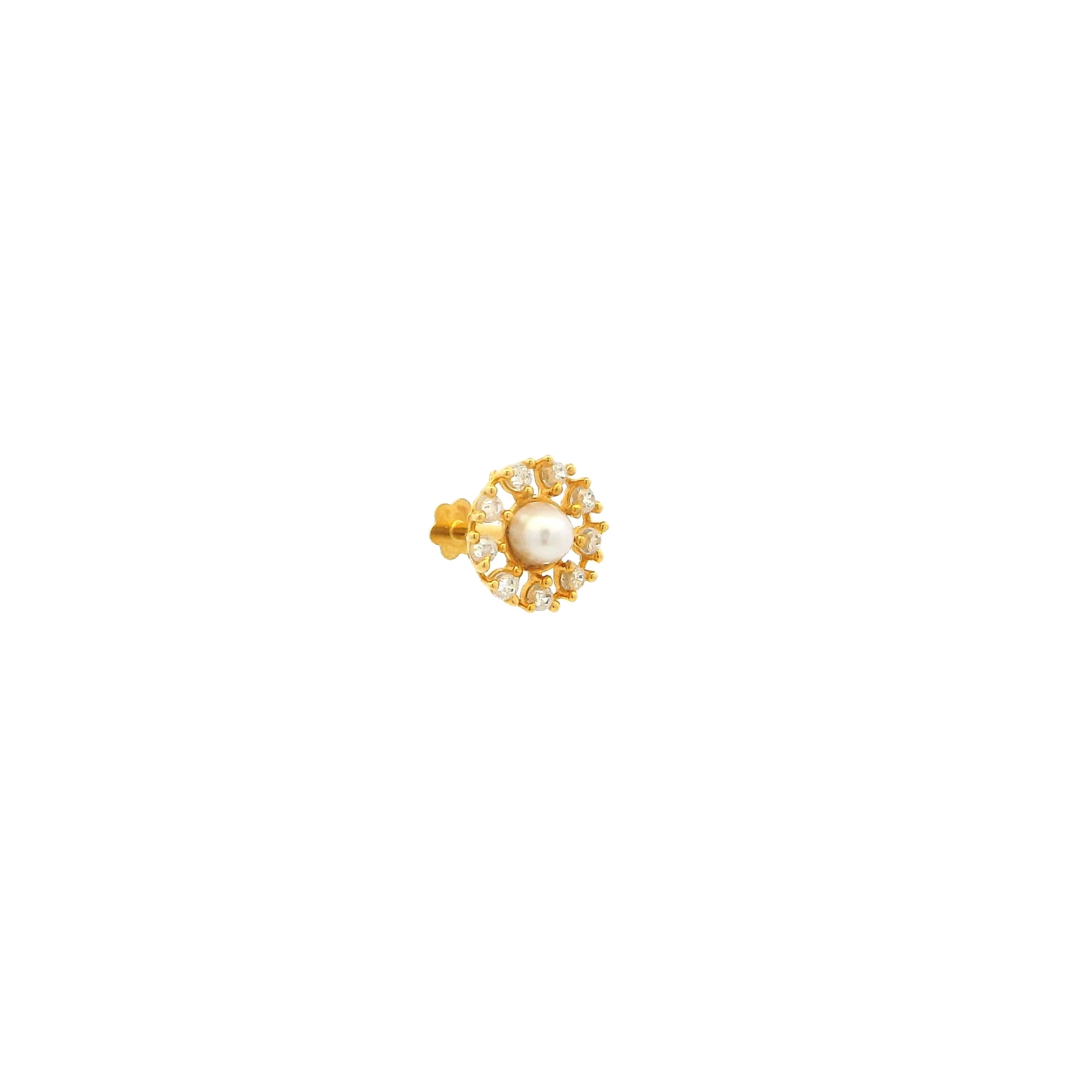 18ct Yellow Gold Screw Back Nose Stud With CZ & Cultured Pearl – Elegant & Secure Fit - Image 2