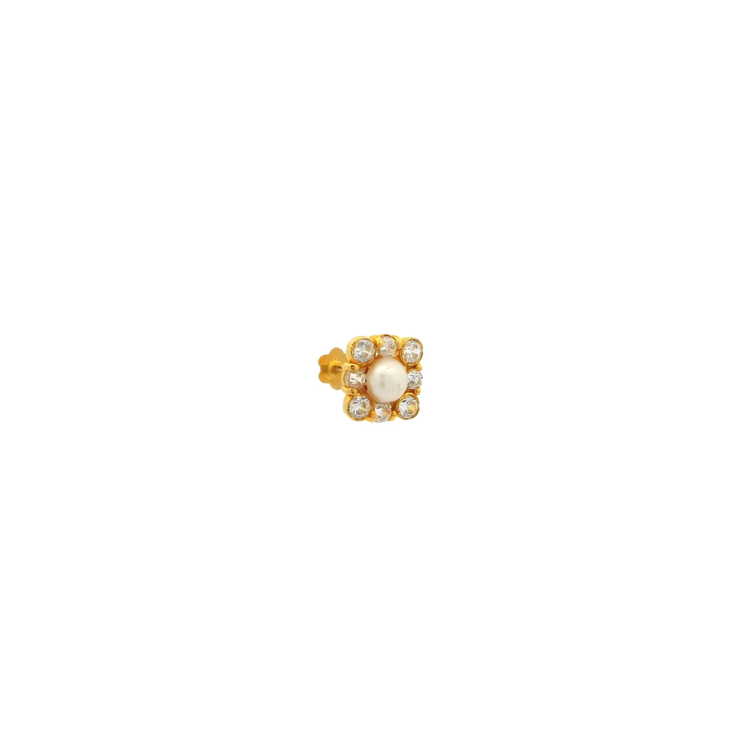 18ct Yellow Gold Screw Back Nose Stud With CZ & Cultured Pearl – Elegant & Secure Fit - Image 7