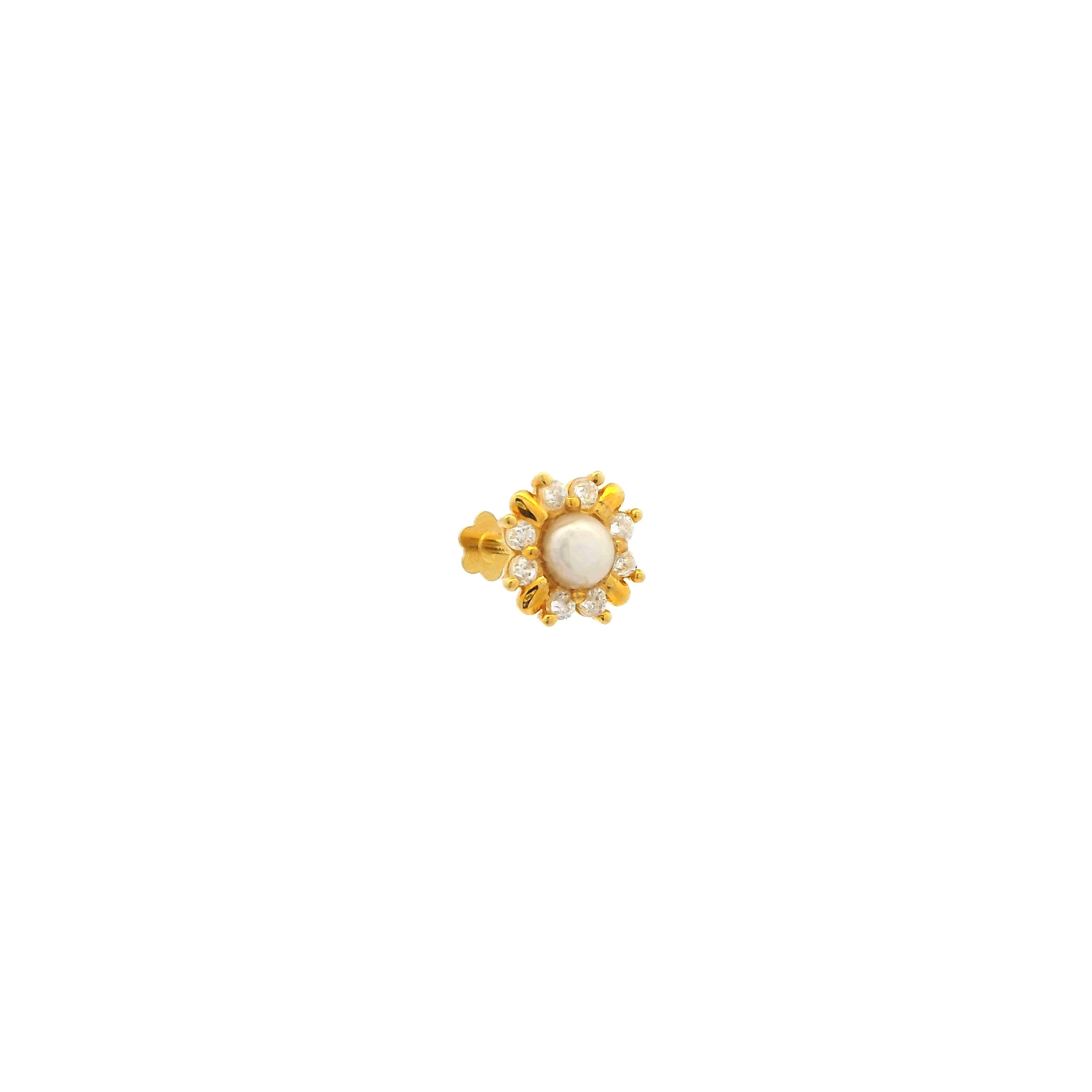 18ct Yellow Gold Screw Back Nose Stud With CZ & Cultured Pearl – Elegant & Secure Fit - Image 8