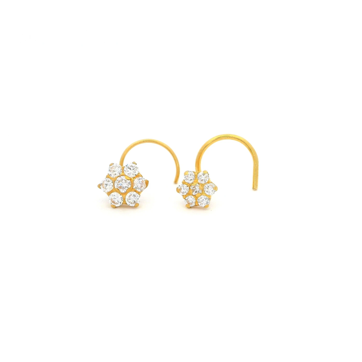18ct Yellow Gold Wire Coil Back Nose Stud Set With Seven Cubic Zirconia's (4mm - 5mm). 1 18ct Yellow Gold Wire Coil Back Nose Stud Set With Seven Cubic Zirconia's (4mm - 5mm).