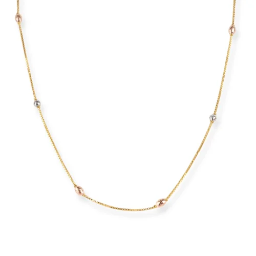 22ct Gold Box Chain With Rose Gold Beads - Timeless Elegance