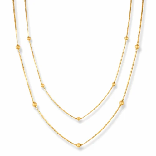 22ct Gold Box Chain With Sandblasted Beads And Lobster Clasp - Luxurious Gold Chain With Beads