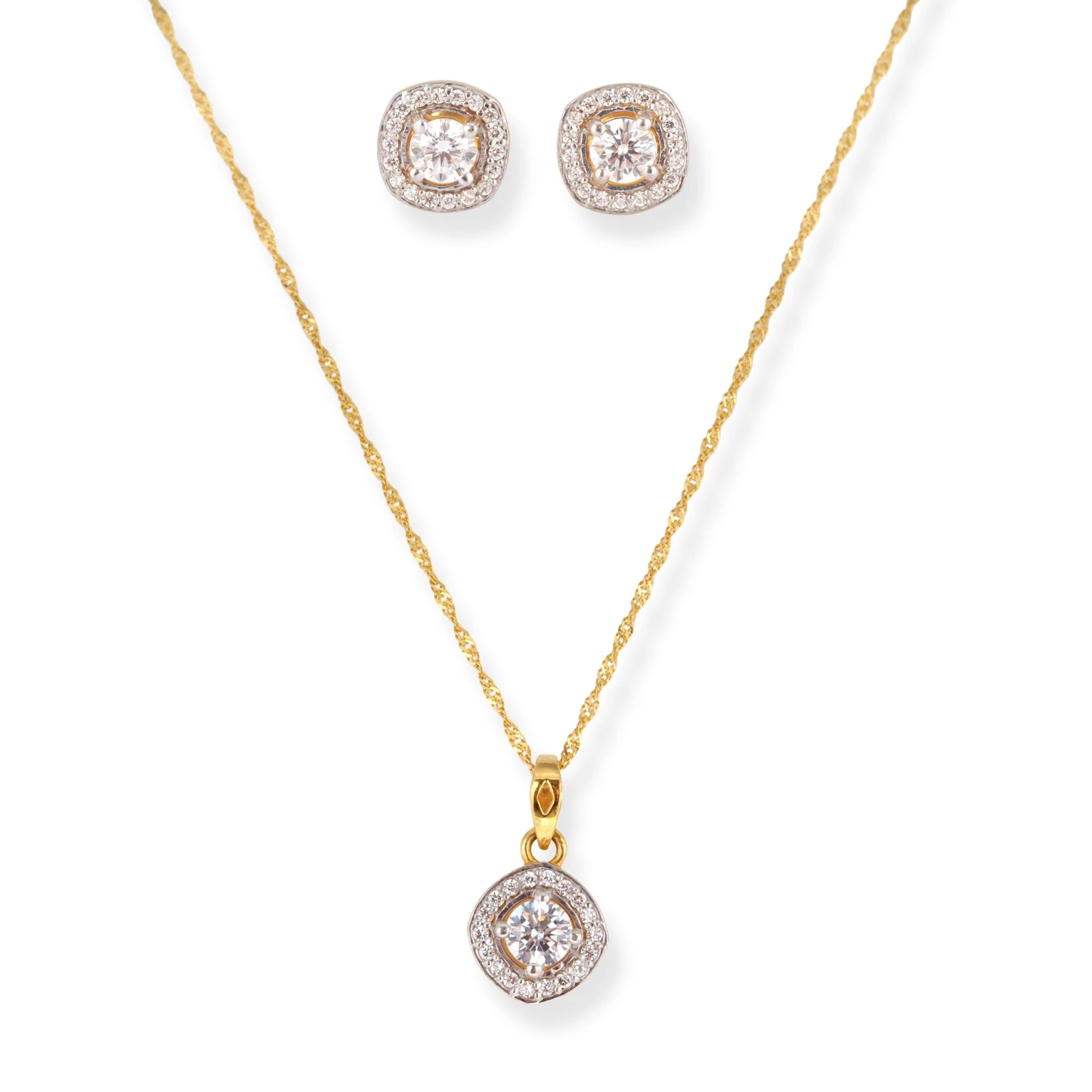 22ct Gold Chain, Pendant And Earrings Set With Cubic Zirconia Stones 1 22ct Gold Chain, Pendant And Earrings Set With Cubic Zirconia Stones